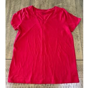 Time and Tru Red V-Neck T Shirt Women’s M 100% Cotton Casual Basic